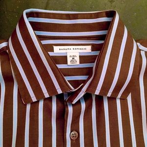 Banana Republic Shirt Brown & Blue Stripe Medium.